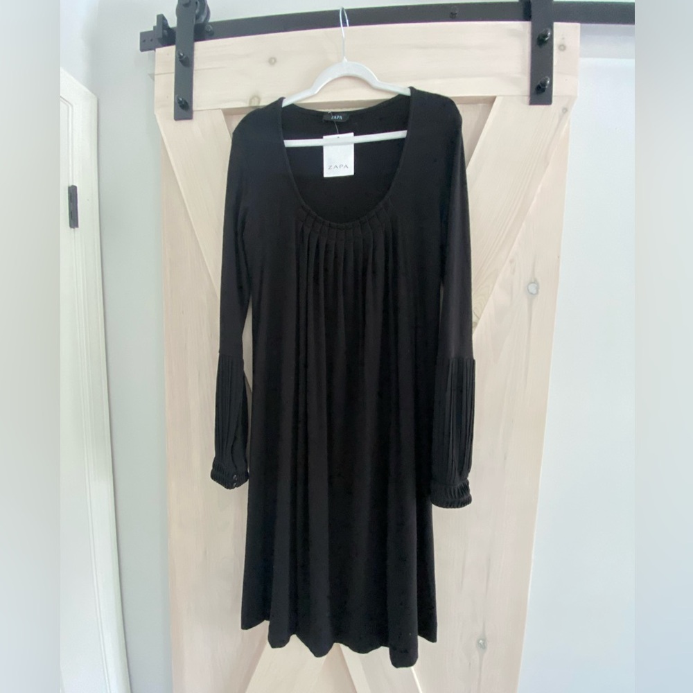 Zapa Preppy black woman long sleeve knee high dress Size L Goth